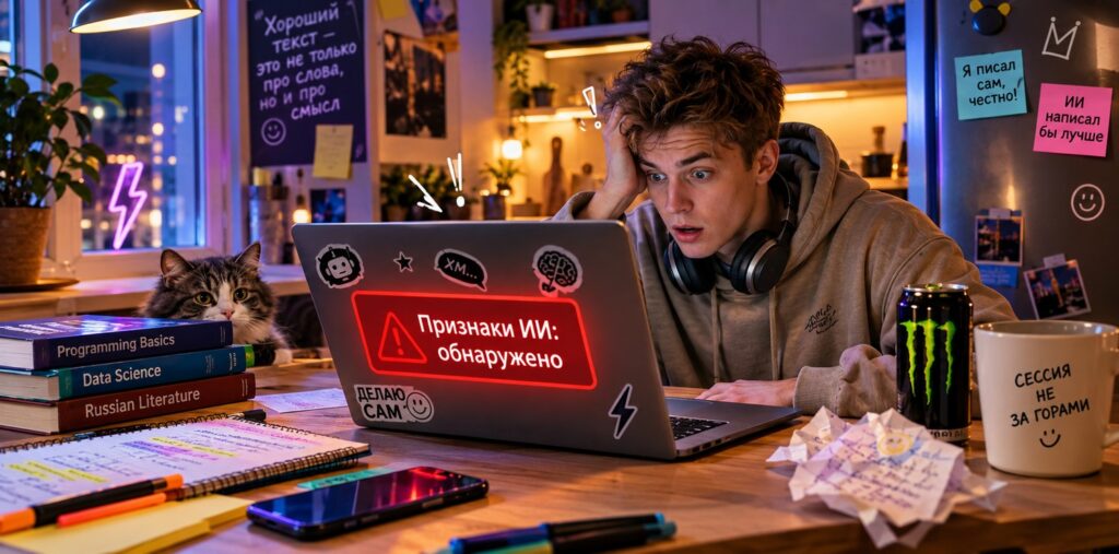 student sitting at a kitchen table at night
