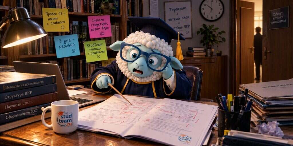 the sheep is sitting in a professor's office