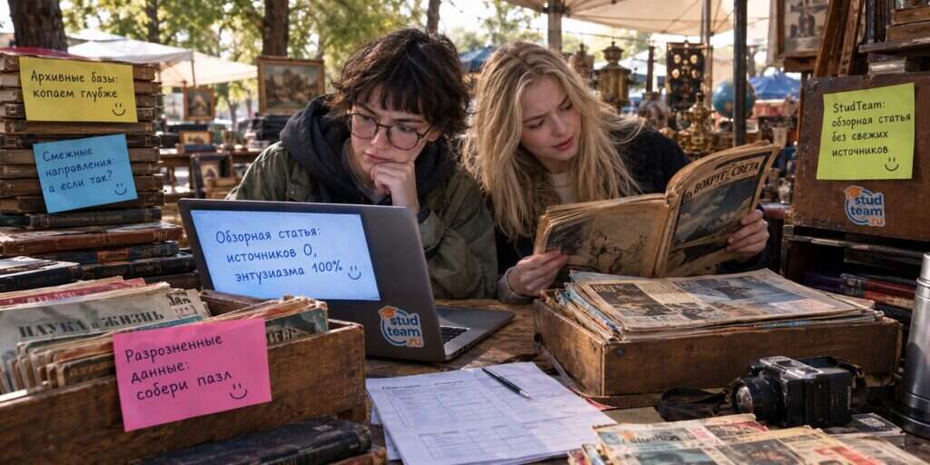 two female students sitting at a flea market among piles of old books